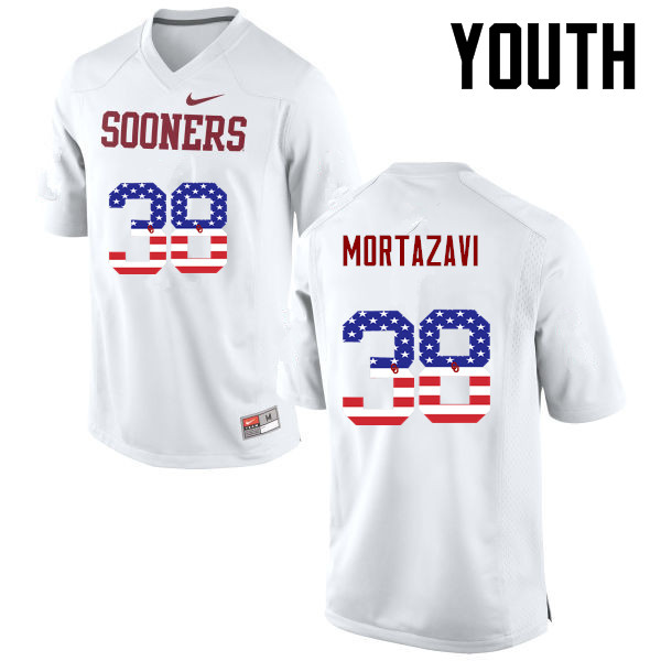 Youth Oklahoma Sooners #38 Cameron Mortazavi College Football USA Flag Fashion Jerseys-White